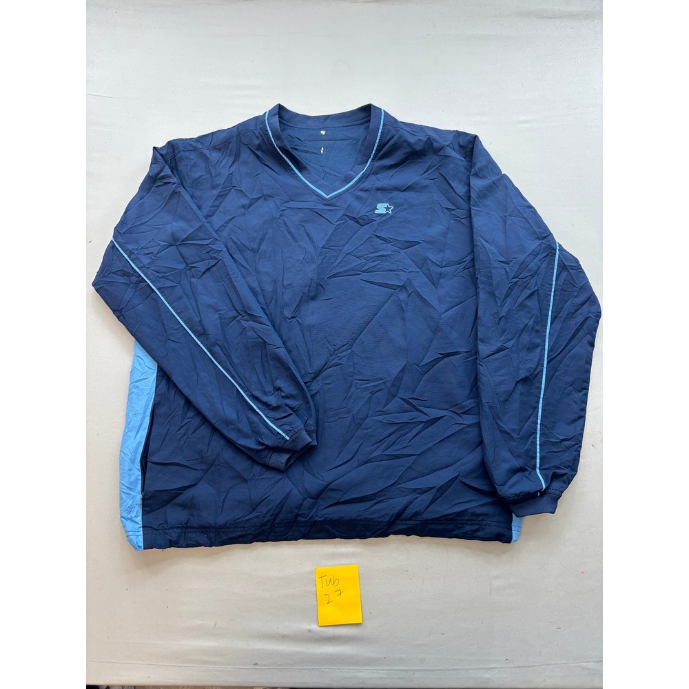 Starter Mens Navy Blue V-Neck Windbreaker Pullover Jacket Long Sleeve XL